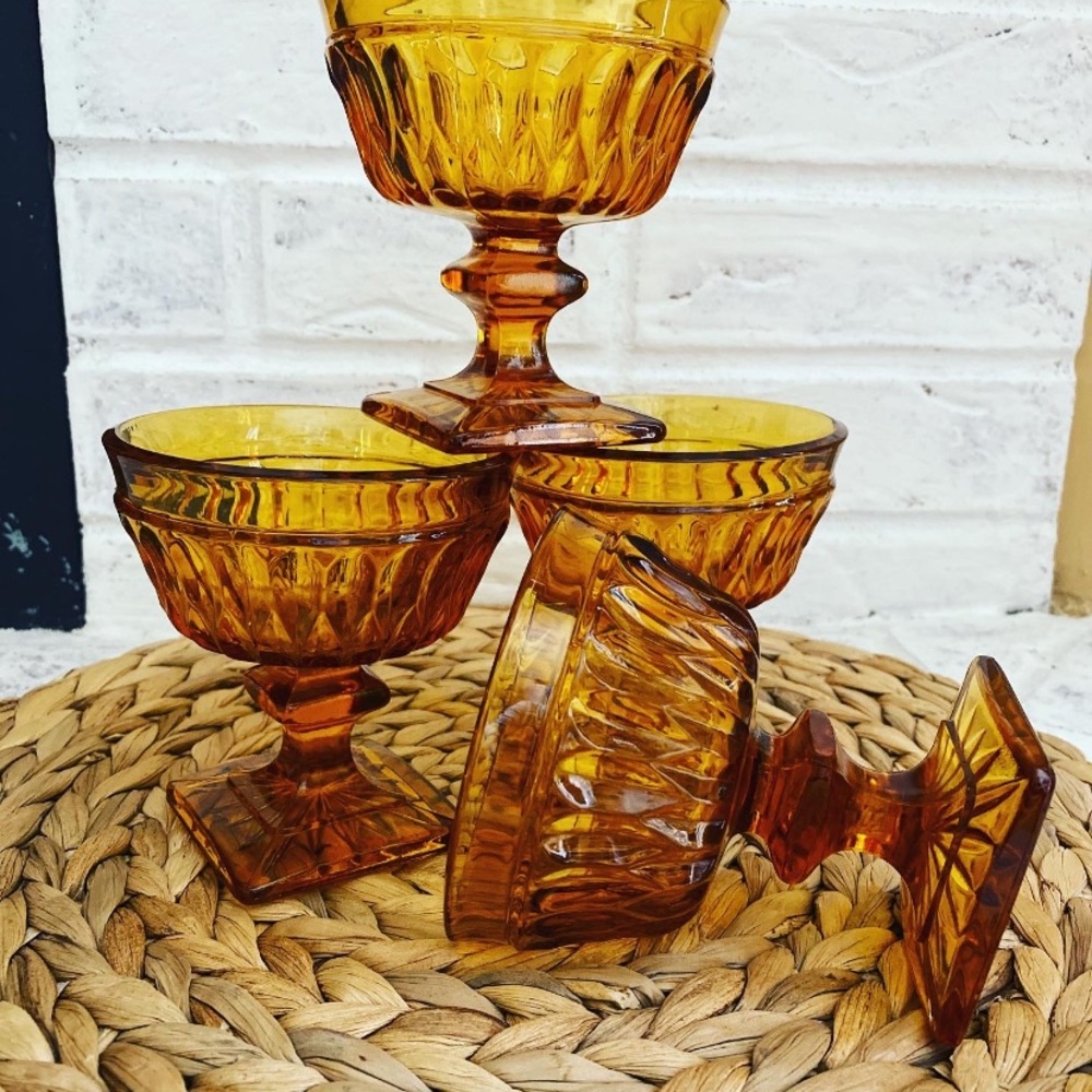 Vintage Amber Sherbet Glass Bowls